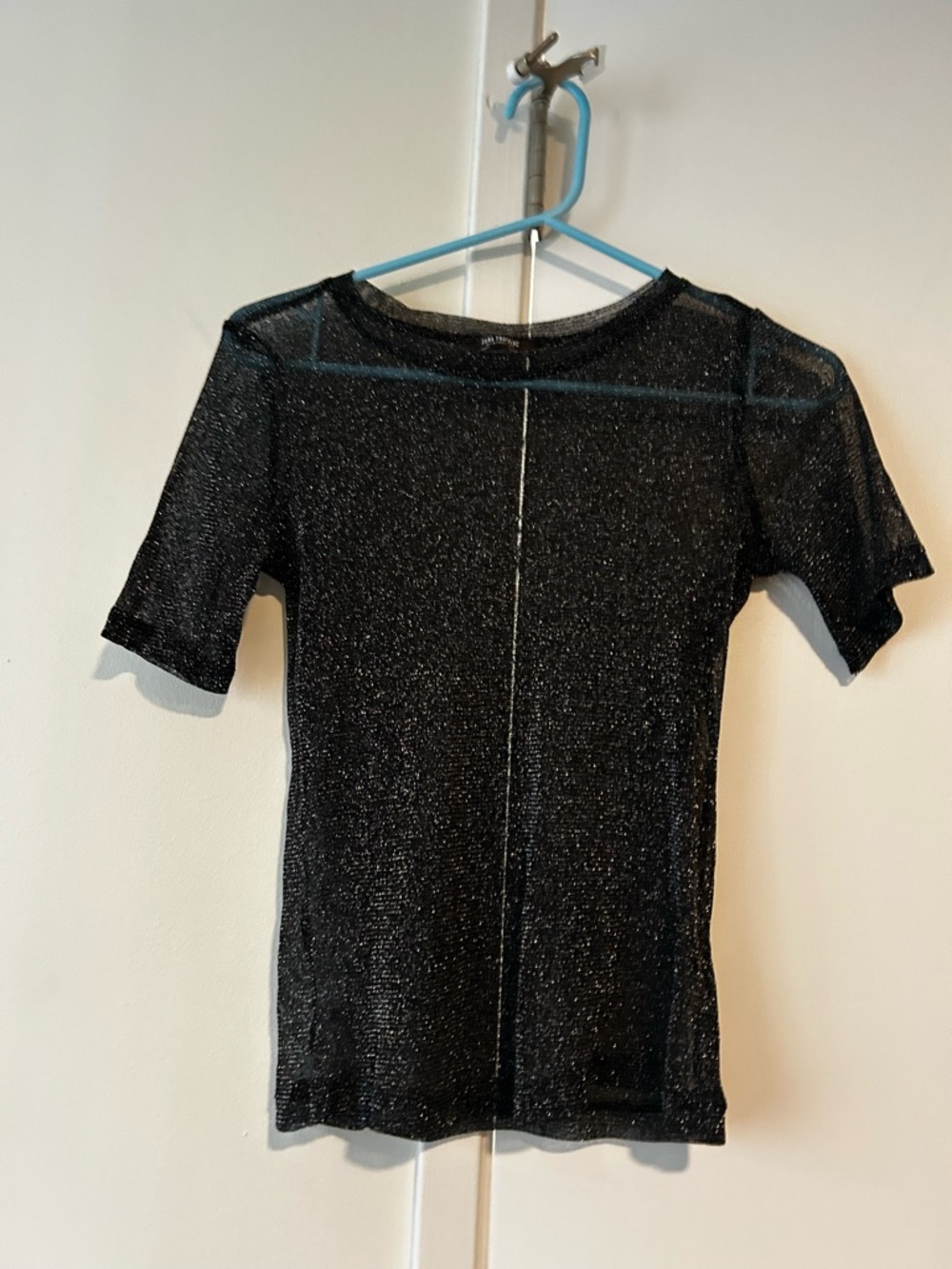 Zara Trafaluc Metallic Black Sheer Knit Top NWOT - small